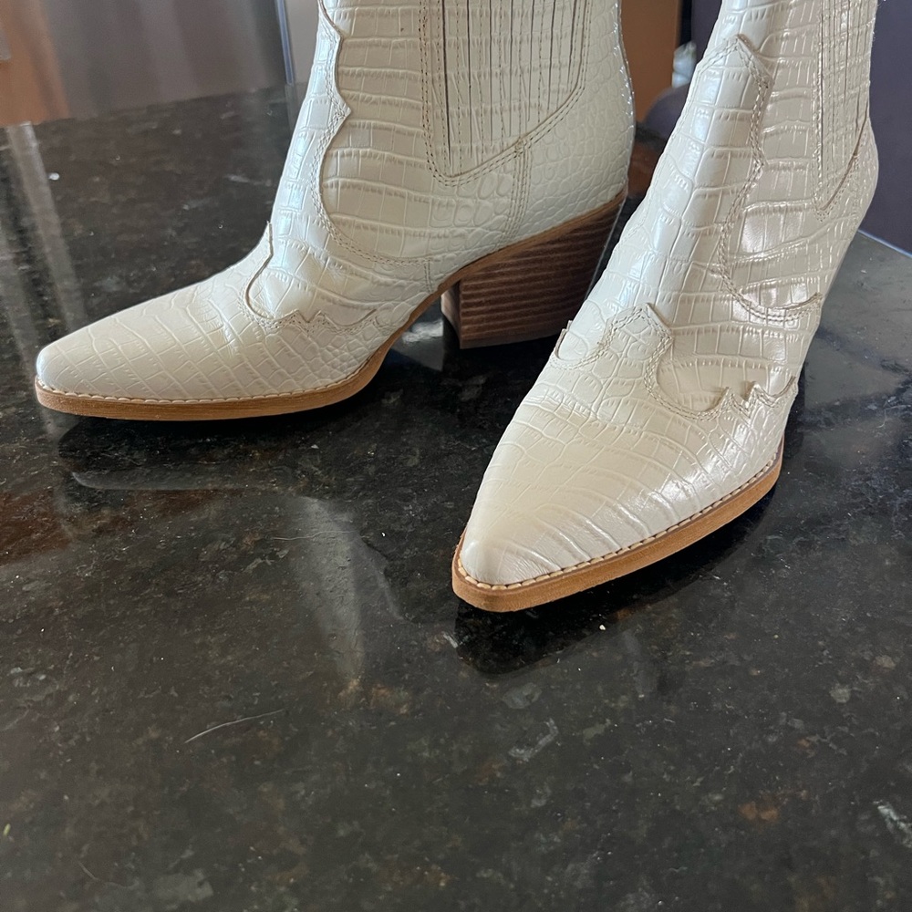White Croc-Embossed Western Boots